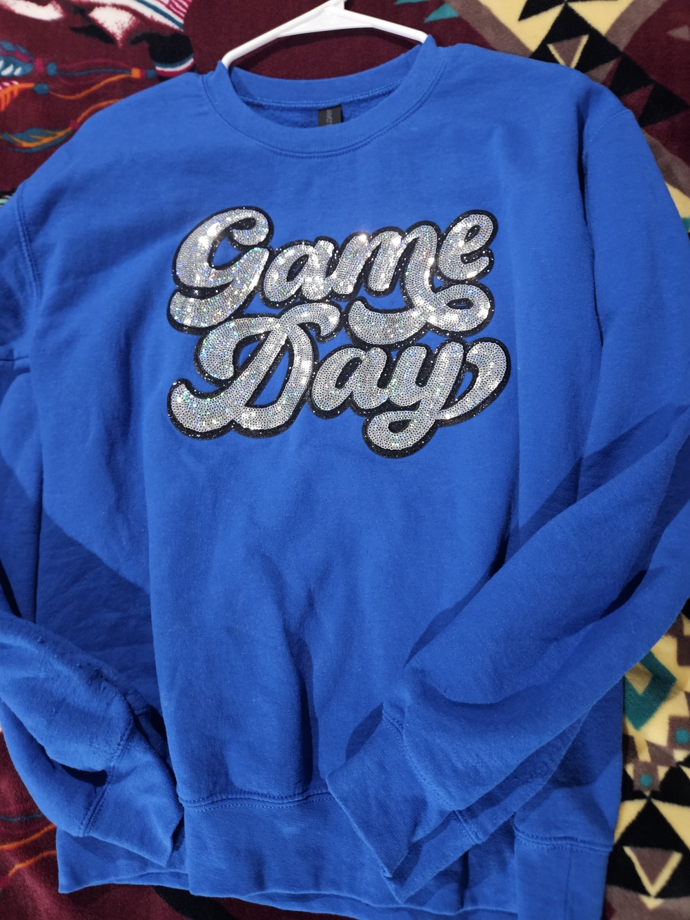 Gildan Royal Blue Sweatshirt with Silver Sparkle "Game Day" Script